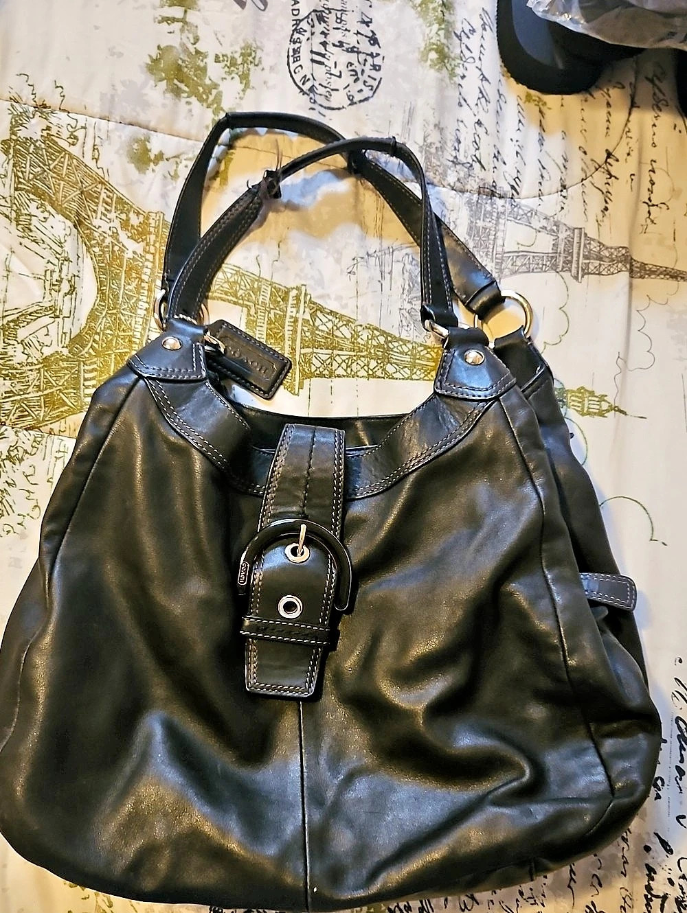 USED Coach Black Leather Hobo Bag